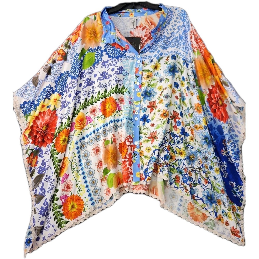 John Mark Floral Flowy Boho Hippie Patchwork Kimono‎ Resortwear Tunic 2X/3X NWT